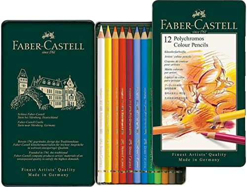 Faber-Castell 110012 - Matita Colorata Per Artisti Polychromos, Astuccio Da 12 In Metallo