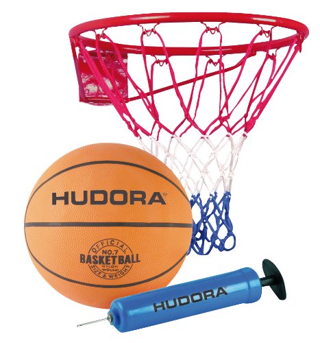 Hudora Set Da Basket Slam It - Set Da Basket Con Canestro, Palla Misura 7 E Pompa A Mano - Canestro Da Basket Robusto Per Interni Ed Esterni - Palla D