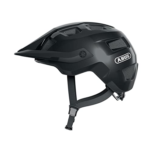 Abus Mtb Motrip - Robusto Casco Da Bici Con Visiera Regolabile In Altezza Per Mountain Biker - Vestibilità Personalizzata - Unisex - Nero Lucido, M