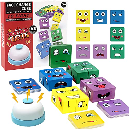 Cubi Di Legno, Iq Puzzle, Puzzle A Cubi Da Costruzione, Con Facce Di Wooden Express Toy, Magic Face Building Block Wooden Puzzle Montessori Toy