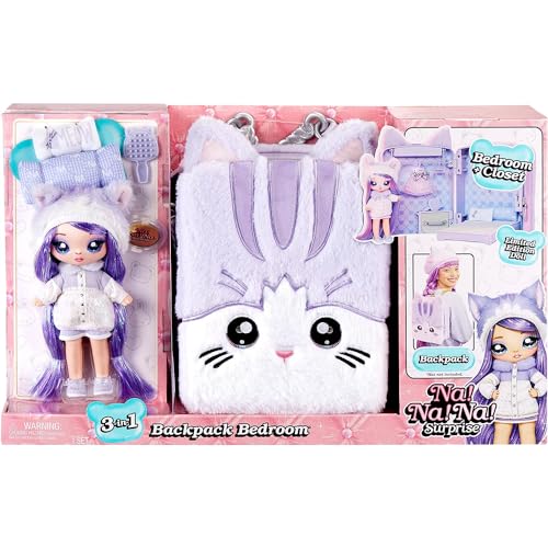 Na Na Na Surprise 3-In-1 Backpack Bedroom Unicorn Playset Con Bambola Fashion Doll - Britney Sparkles - Bambola Fashion E Zaino Fuzzy Pink Unicorn, Ar