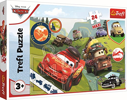 Trefl 24 Maxi-24 Pezzi Grandi, Colorati Con Personaggi Disney, Intrattenimento Creativo, Divertimento Per Bambini Dai 3 Anni Puzzle, Colore Cars, Auto
