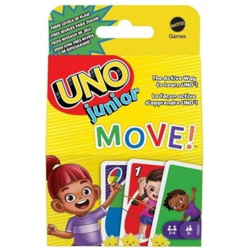 Uno, Junior Move!, Gioco Di Carte Per Bambini Per Serate Di Gioco In Famiglia, Viaggi, Campeggi E Feste, Giocattolo Per Bambini 3+ Anni, Hnn03
