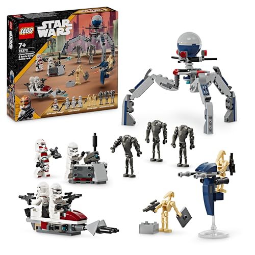 Lego Star Wars Battle Pack Clone Trooper E Battle Droid Set Da Battaglia Con Veicolo Giocattolo Speeder Bike, Tri-Droide E Postazione Difensiva, Regal