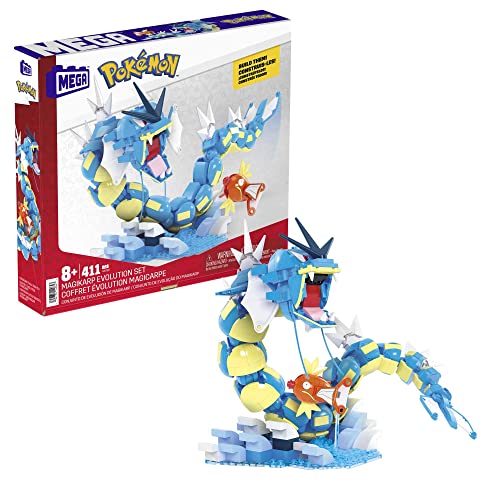 Mega Pokémon - Set Evoluzione Magikarp, Set Da Costruire Con 411 Pezzi, Con Personaggi Magikarp E Gyarados Snodato E Con 12 Punti Di Connessione, Gioc