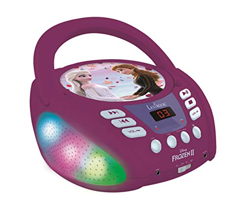 Lexibook Disney Frozen 2-Lettore Cd Bluetooth Per Bambini – Portatile, Effetti Multicolore, Jack Per Microfono, Aux In, Ac O Batterie, Ragazzi, Violet
