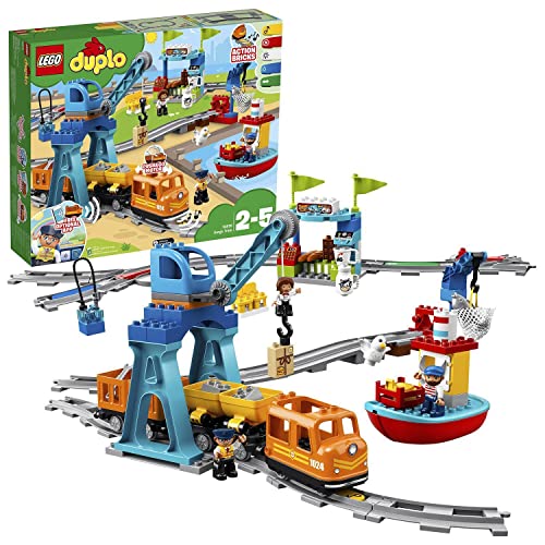 Lego Duplo Il Grande Treno Merci, Set Push & Go, Luci E Suoni, Costruzioni Creative Con Binari, Nave E Gru Giocattolo, Giochi Per Bambini E Bambine Da