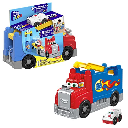 Mega Bloks - Autotreno Monta E Sfreccia Con Blocchi Per Costruire, Suoni Realistici E Pista Da Corsa, Giocattlo Per Bambini 1+ Anni, Fvj01
