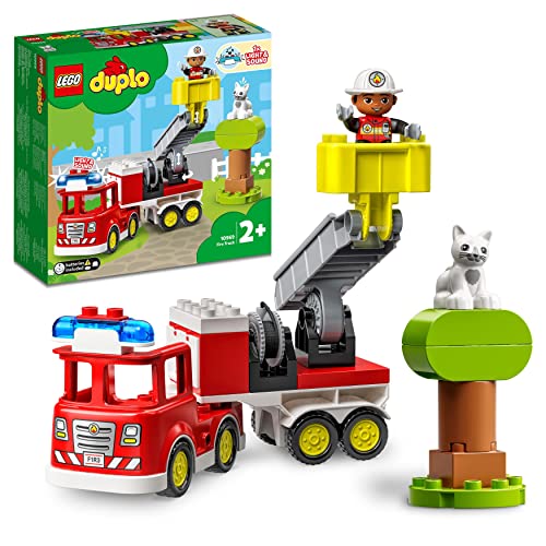 Lego Duplo Town Autopompa, Camion Giocattolo Dei Pompieri Con Luci, Sirena E Scala Mobile, Figure Di Vigile Del Fuoco E Gatto, Giochi Per Bambini E Ba
