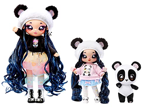 Na Na Na Surprise Family Set Di 3: 2 Bambole Morbide E 1 Animale Domestico - Giocattoli Per Bambini - Famiglia Di Panda, Bambole, 12 Accessori, Abiti