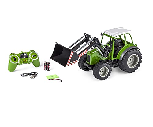 Carson 500907347 Rc Tractor With Front Loader 1:16 - Veicolo Telecomandato, Veicolo Agricolo Per Bambini Da 8 Anni, Adatto Per Uso Esterno, Batterie E