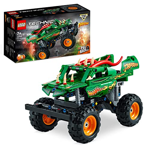 Lego Technic Monster Jam Dragon, Set Monster Truck 2 In 1 Con Pull-Back, Auto Offroad E Macchina Giocattolo Buggy, Giochi Per Bambini E Bambine 42149