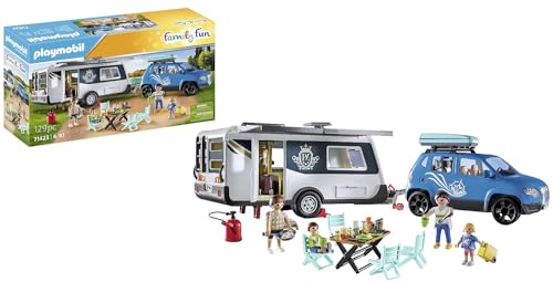 Playmobil Family Fun 71423 Roulotte Con Auto, Camping, Divertimento Campeggio Versatile Nella Natura, Una Vacanza In Famiglia Attraverso Tutto Il Paes