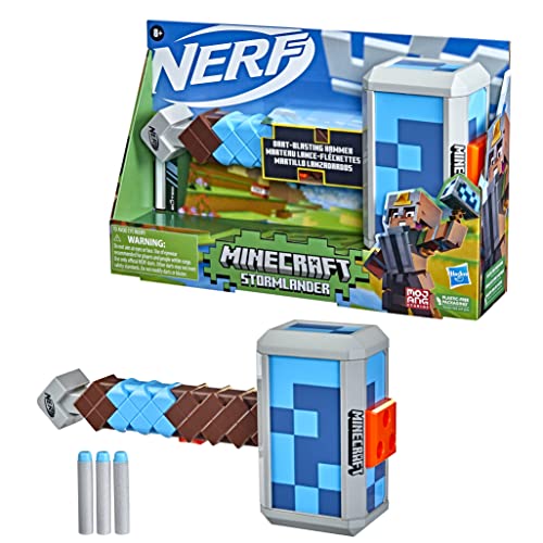 Hasbro Nerf Minecraft Martello Lancia Dardi Stormlander, Lancia 3 Dardi, Include 3 Dardi Nerf Elite, Impugnatura Di Armamento A Retroazione, Multicolo