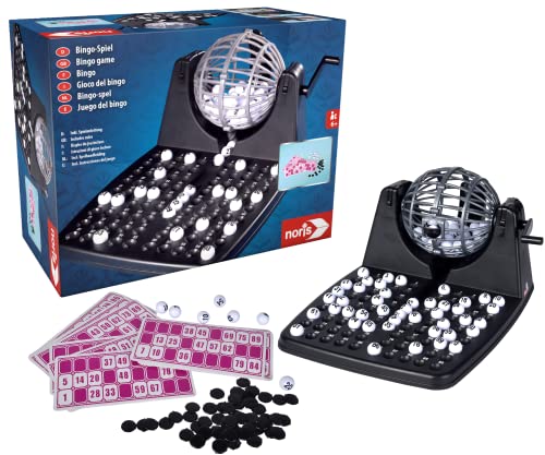 Noris 606150493 - Tamburo Da Bingo Con Chip, 90 Palline E 12 Carte Da Bingo, Gioco D'Azione Per Tutta La Famiglia, Per Bambini Dai 6 Anni In Su