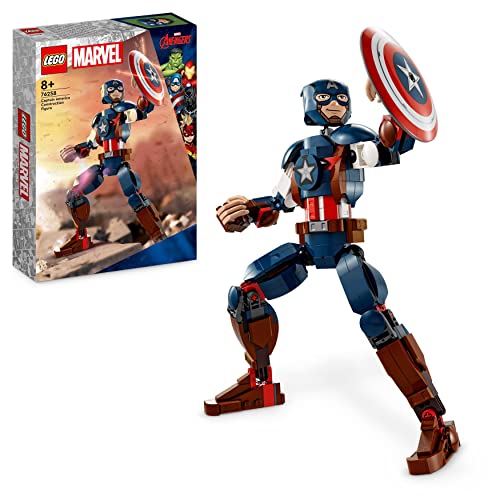 Lego Marvel Personaggio Di Captain America, Giocattolo Da Esposizione, Supereroe Da Costruire Con Scudo, Regalo Di Compleanno Per Bambini E Bambine Da