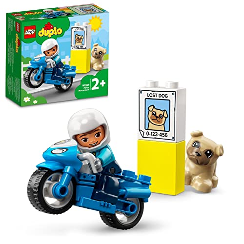 Lego Duplo Motocicletta Della Polizia, Moto Giocattolo E Cane Per Bambini E Bambine Da 2 Anni In Su, Giochi Creativi Per Lo Sviluppo Di Abilità Motori