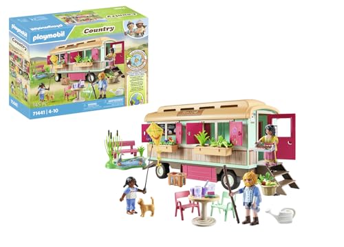 Playmobil Country 71441 Vagone Cafè Con Giardino, Con Attrezzature Dettagliate E Uno Stagno Per Le Oche, Giochi Di Ruolo Divertenti, Giocattolo Sosten