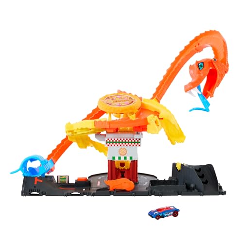 Hot Wheels 'Let'S Race' Netflix - Attacco Del Cobra In Pizzeria, Playset Con Pista A Spirale E Funzione A Scomparsa Casuale Con 3 Percorsi, Una Macchi