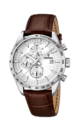 Festina Orologio Uomo F16760/1 Timeless Chronograph Cassa Di Acciaio Inossidabile 316L Grigio Cinturino In Pelle Marrone