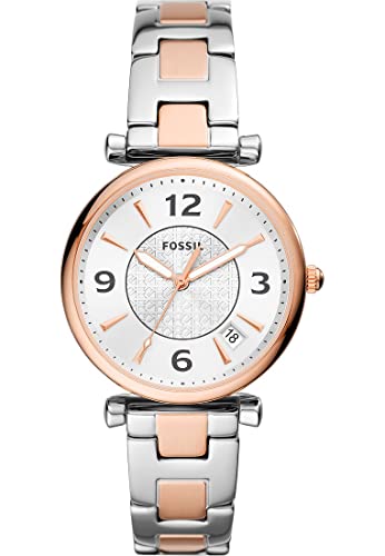 Fossil Orologio Carlie Da Donna, Movimento Al Quarzo, Cassa In Acciaio Inossidabile Bicolore Da 35 Mm Con Bracciale In Acciaio Inossidabile, Es5156