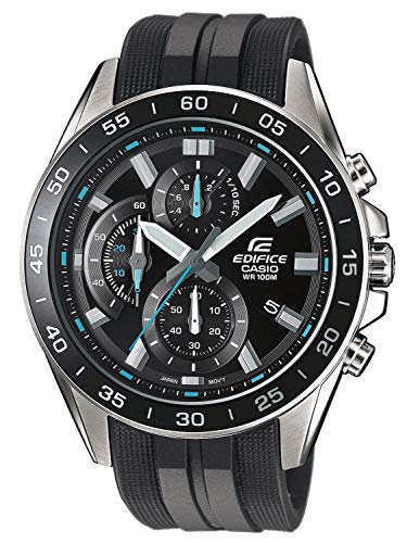 Casio Edifice Orologio, Robusta Cassa In Acciaio Inox, 10 Bar, Nero/Azzurro, Uomo Con Cinturino In Resina Efv-550P-1Avuef