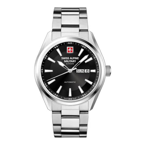 Swiss Alpine Military By Grovana Orologio Da Uomo Con Cinturino In Acciaio Inox Eta 2836-2 Automatico Vetro Zaffiro 10 Atm Daydate 7090.2137Sam, Bracc