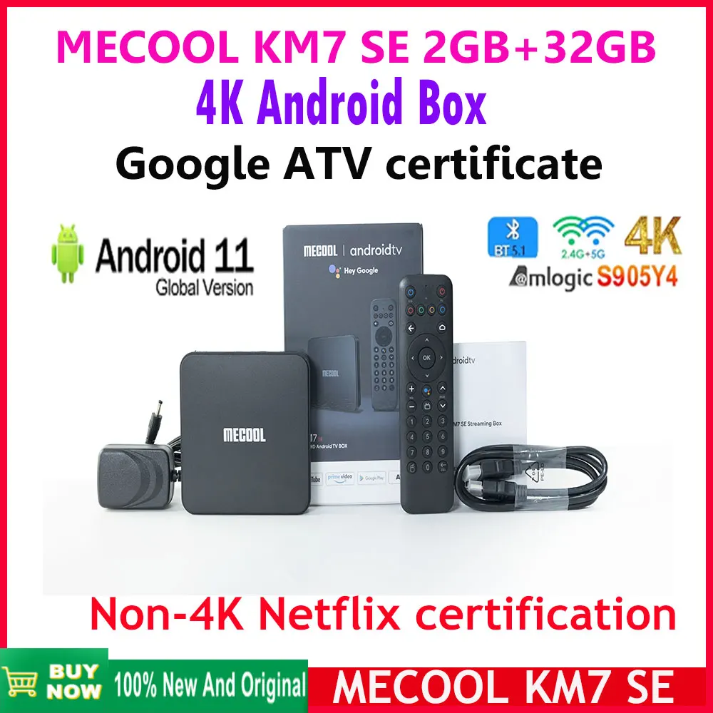 [Genuine] Mecool Km7 Se 2Gb 32Gb 4K Atv Google Certified Android Tv Box Smart Tv Box Bt5.1 Chromecast Media Player Pk Km7 Plus