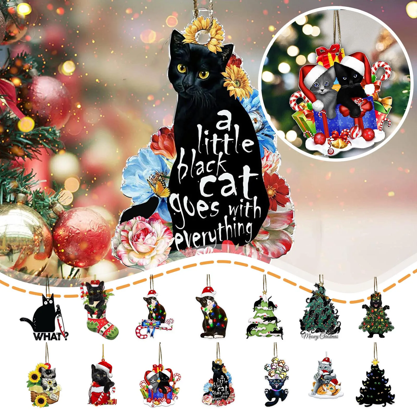Bla-Ck - Cat Christmas Cat Ornament Cute Xmas Decor Tree Hanging Christmas Topper Ornament Tree-Ornamenti Per Auto Hanging #35