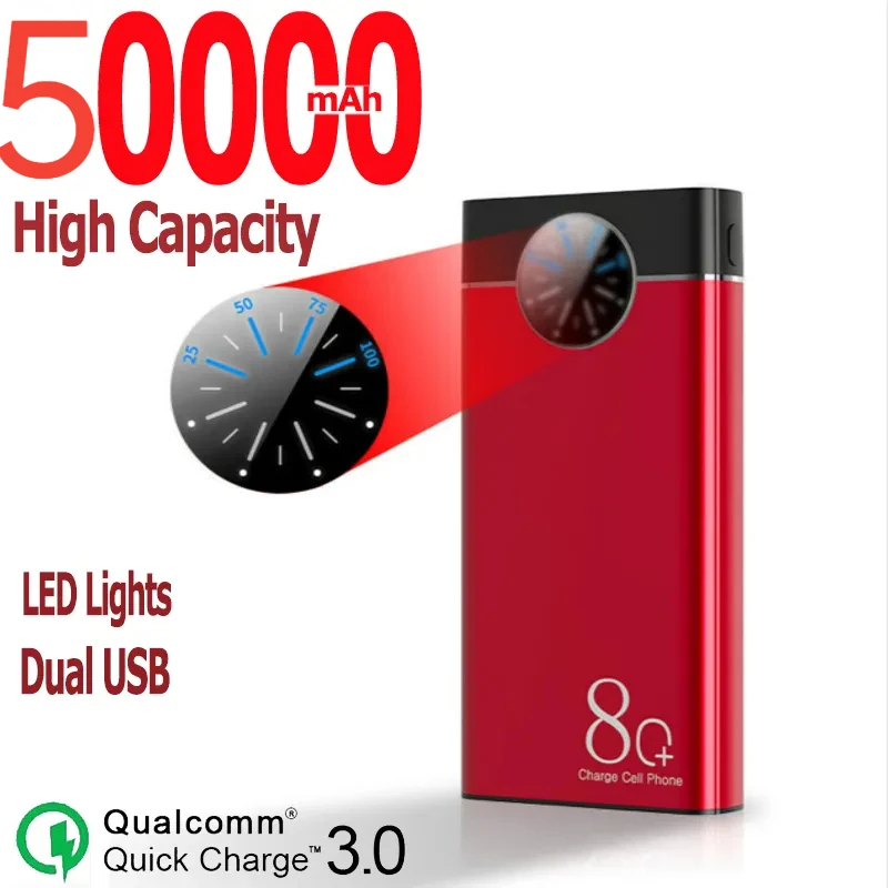 Power Bank Portatile 50000Ma Custodie Per Batterie Mobili Dual Usb Led Lights Ricarica Super Veloce Per Iphone Xiaomi Samsung Huawei