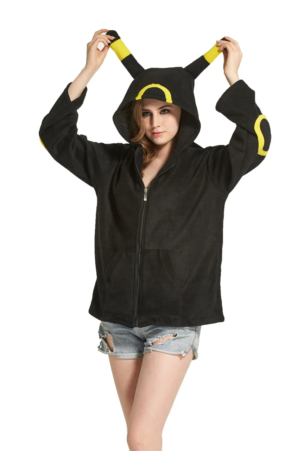 Shiny Umbreon Donna Uomo Zip Felpa Con Cappuccio Con Orecchie Code Costume Cosplay Felpa Con Cappuccio Cappotto Outwear Felpa Con Cappuccio