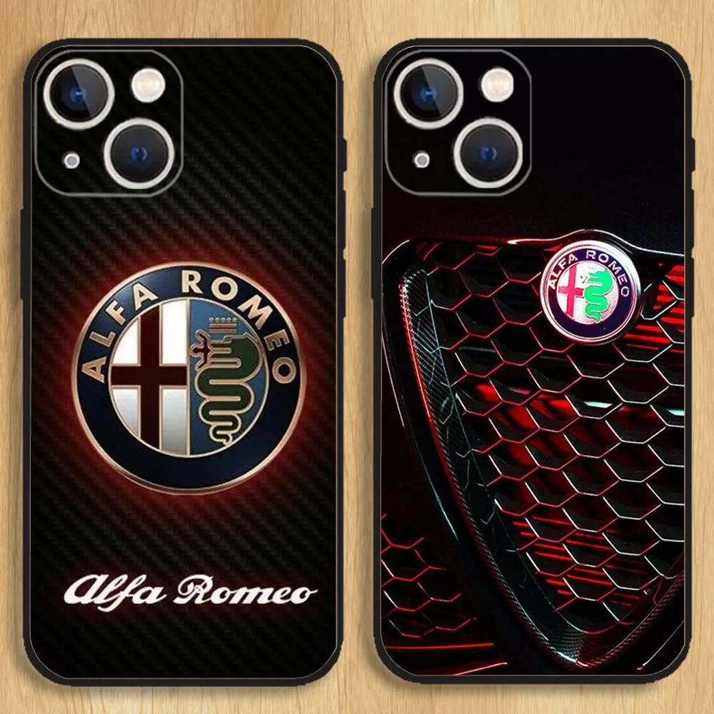 A-Alfa R-Romeo Italia Sport Car Phone Case Per Iphone15,14,13,12,11,Pro,Max,Plus,Mini,X,Xs,Xr,8,7,6,S,Plus,Se Custodia Morbida Nera
