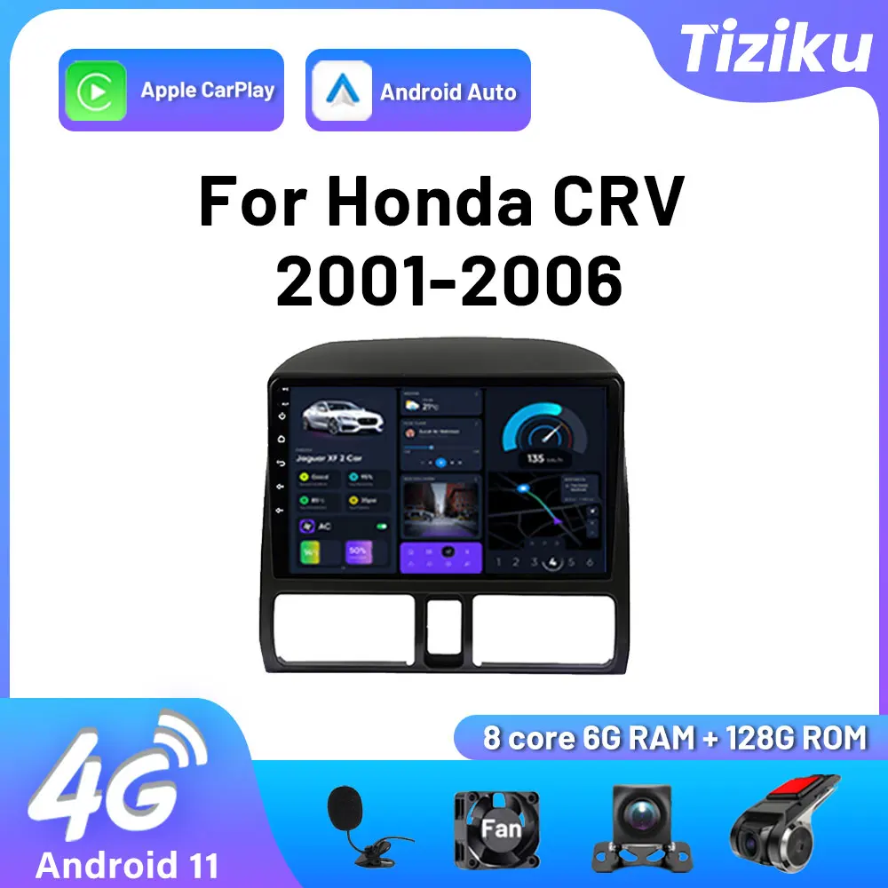 Autoradio Android Auto Carplay Lettore Multimediale Subwoofer Amplificatore Carlink Sistema Intelligente Per Auto Per Honda Crv Cr-V 2001-2006