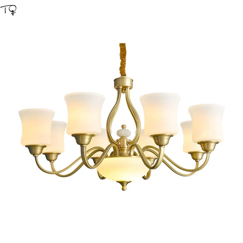 American Luxury Retro Glass Copper Chandelier Lighting Gold Lustre E27 Led Indoor Lighting For Living/Dining Room Apartment Hall