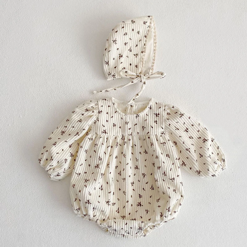 0-24M Toddler Baby Girl Pagliaccetto Velluto A Coste Manica Lunga Stampa Neonata Tuta Autunno Primavera Neonata Abbigliamento