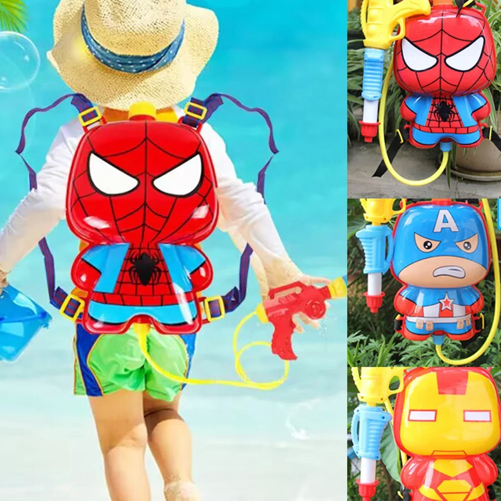 Zaino Per Bambini Pistola Ad Acqua Spiderman Captain America Iron Man Kids Water Gun Pull-Out Water Beach Regali Di Compleanno