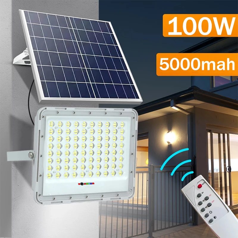 Super Bright 5000Mah Solar Led Light Faretti Solari Per Esterni Outdoor Garden House Telecomando Ip65 Flood Light Lampada Solare