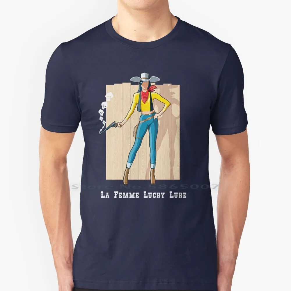 Lucky Luke T Shirt 100% Cotone Lucky Luke Cowboy Femme Western Woman Big Size 6Xl Tee Gift Fashion