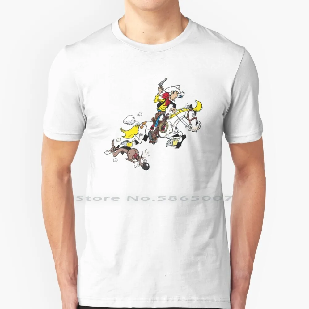 Lucky Luke T Shirt 100% Cotone Lucky Luke Jolly Jumper Rataplan Bd Fumetti Big Size 6Xl Tee Gift Fashion