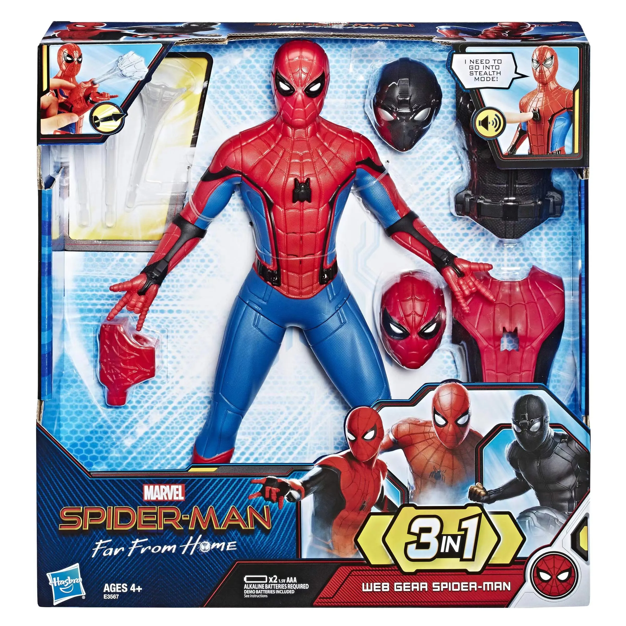 Marvel Spider-Man: Far From Home Deluxe Action Figure Web Gear In Scala Da 13 Pollici Con Suono Fx Suit Web Blaster Accessorio Regalo E3567