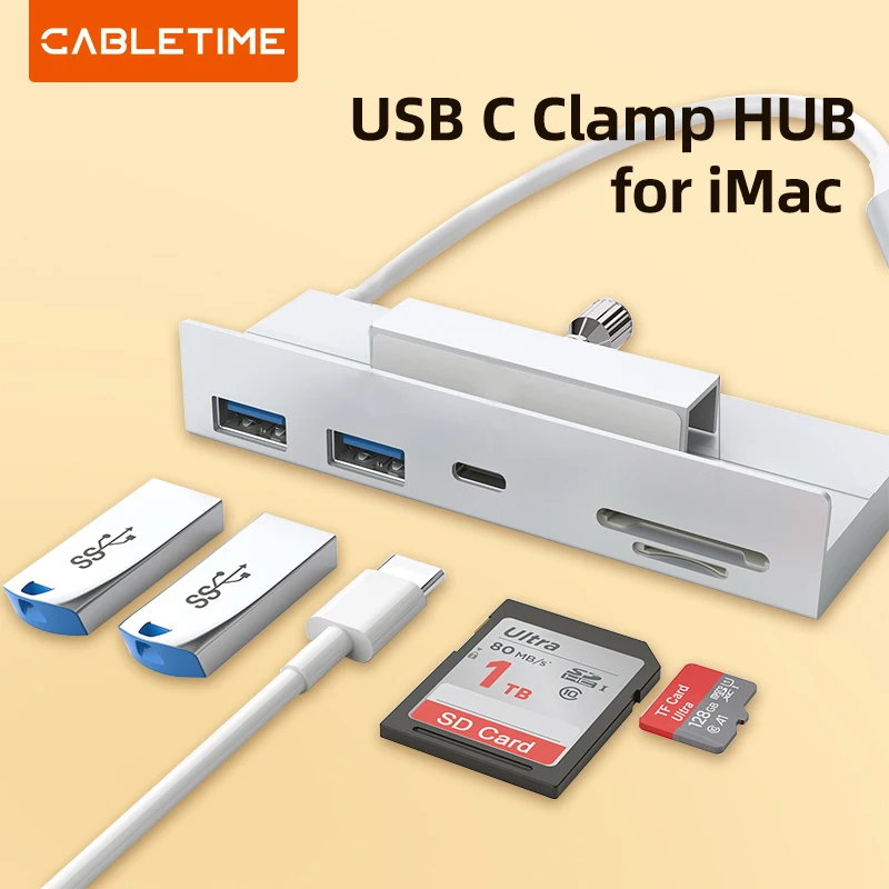 Cabletime Usb C Clamp Hub Per Imac 2021 Tipo C A Usb 3.0 Usb C Sd Tf Card Reader Per Monitor Imac Aoc Dell H51