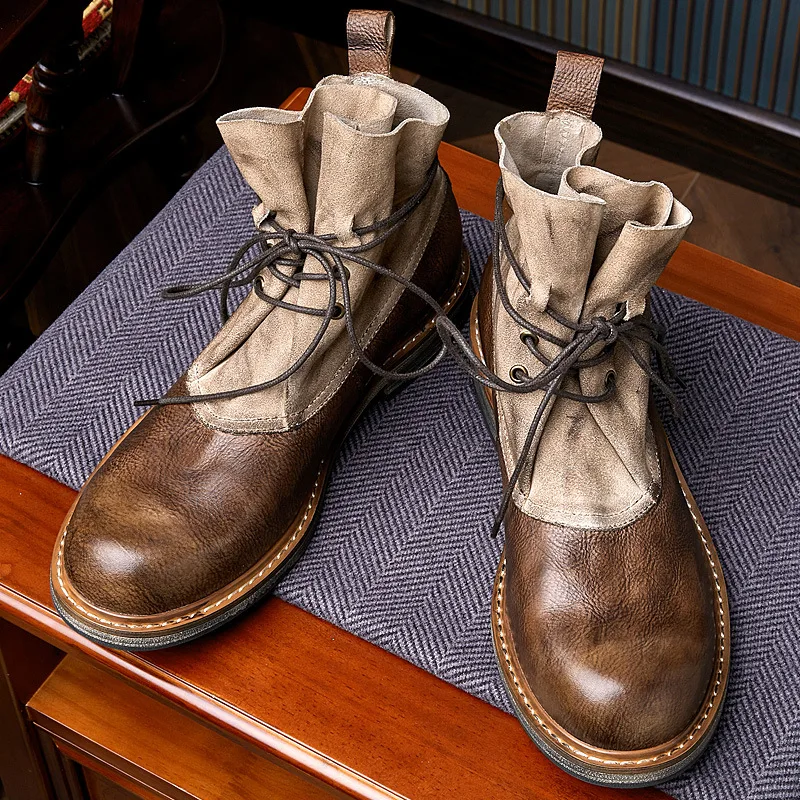 Plus Stivali In Pelle Bovina Cashmere Stivaletti Da Uomo All Match Stivali Da Lavoro Da Uomo Vintage Britannici In Pelle Desert Biker Boots