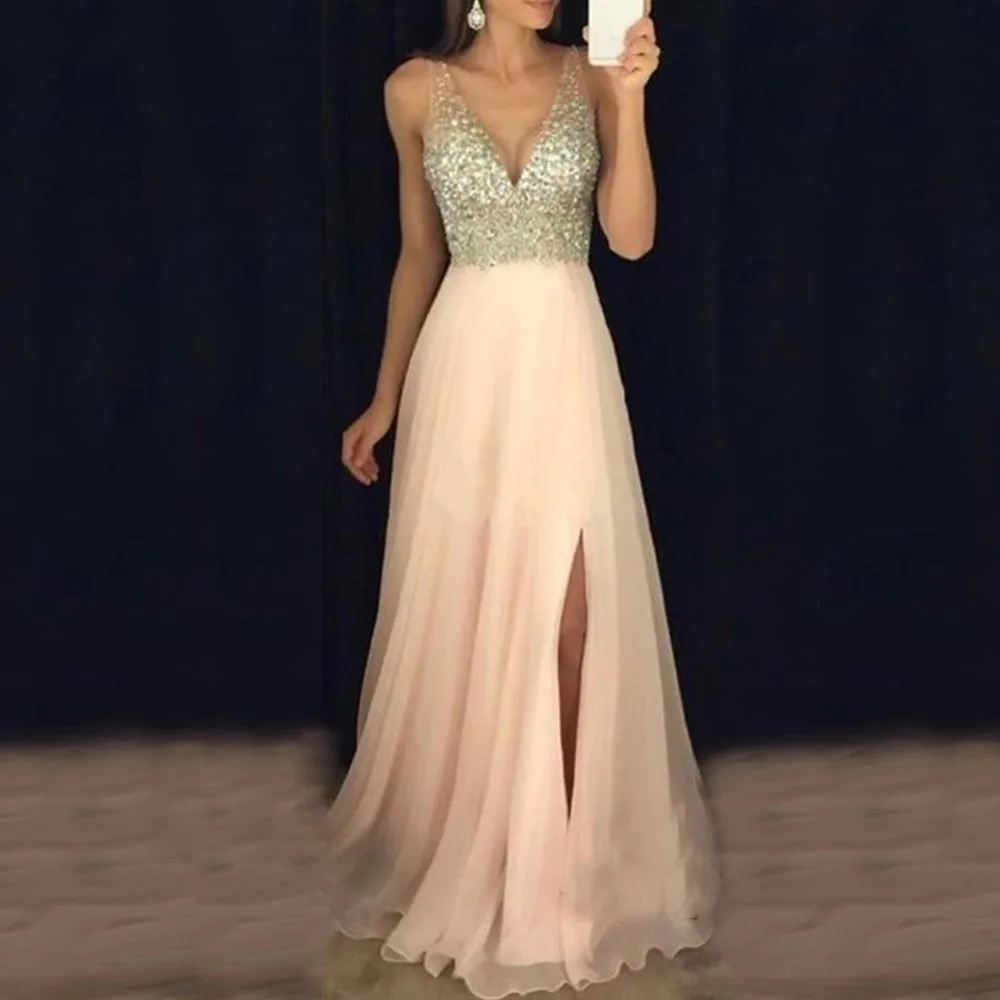 Angelsbridep Abiti Da Sera Semplici Abiti Da Sera In Chiffon Abiti Da Festa Con Spacco Laterale Alto Lungo Sexy In Rilievo Abiti Da Ballo Da Principes