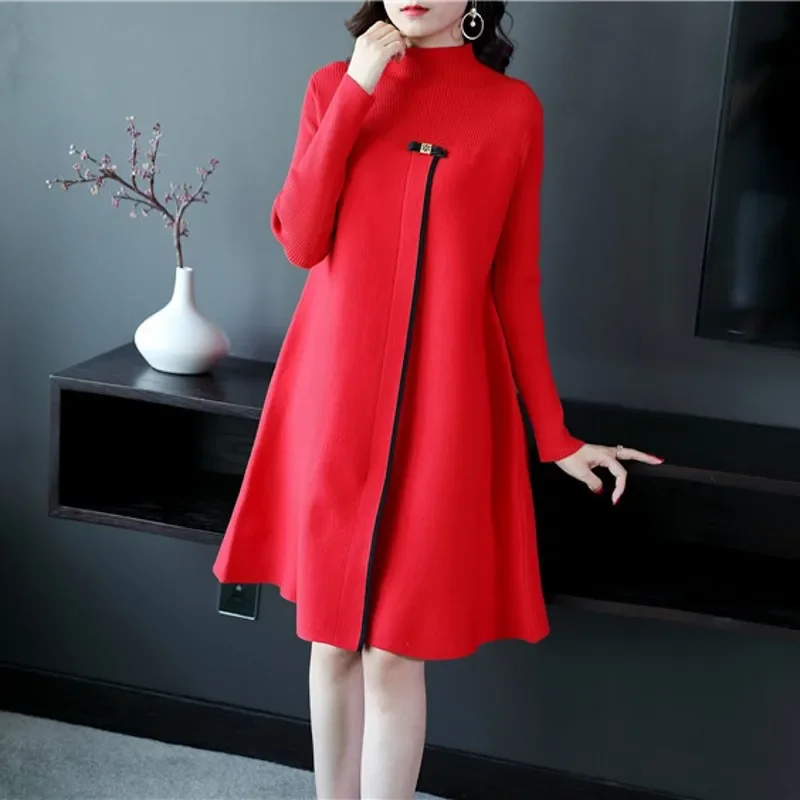 Vendita Calda Vestidos De Festa Vestidos Mujer 2024 Autunno Inverno Vestito Lavorato A Maglia Spesso Pendolo Tempo Libero Maglione Casual Femminile