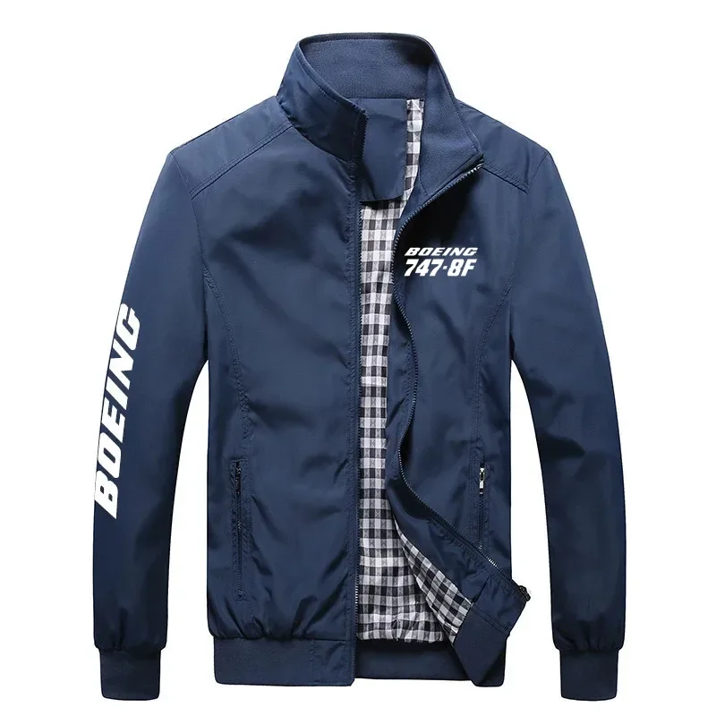 Nuovo Abbigliamento Boeing 747-8F Aereo Piloti Stampa Colletto In Piedi Plaid Giacca Da Uomo Cappotti Primavera Autunno Uomo Cappotti Giacche