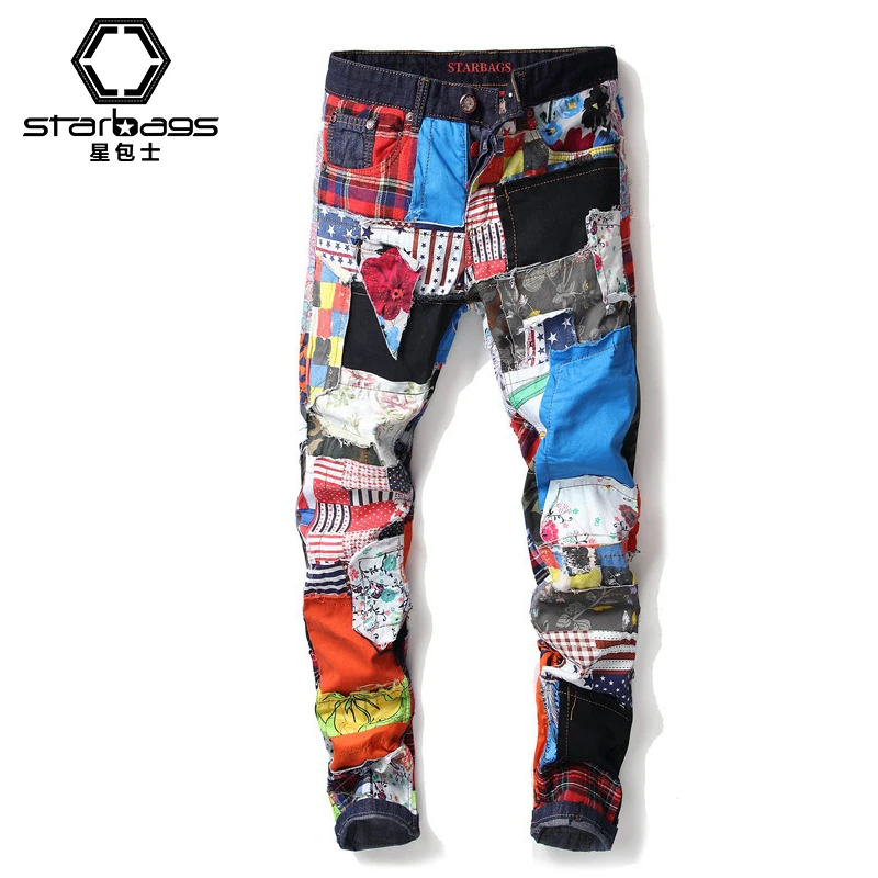 Jeans Da Uomo Alibaba Aliexpress Vendita Calda Design Italiano Pantaloni Da Uomo Stile Punk Impiombati Fatti A Mano Stampati Graffiti A Vita Media