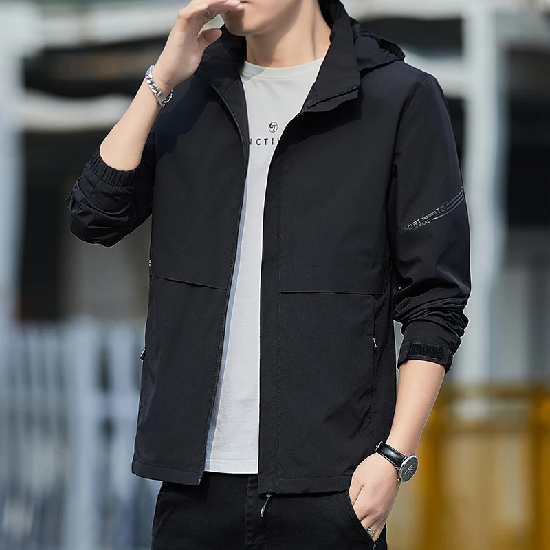 Giacca Da Uomo Primavera E Autunno Cappotti Giacca Bomber Casual Nera Con Cappuccio Vogue Streetwear Abbigliamento Uomo Antivento E Impermeabile