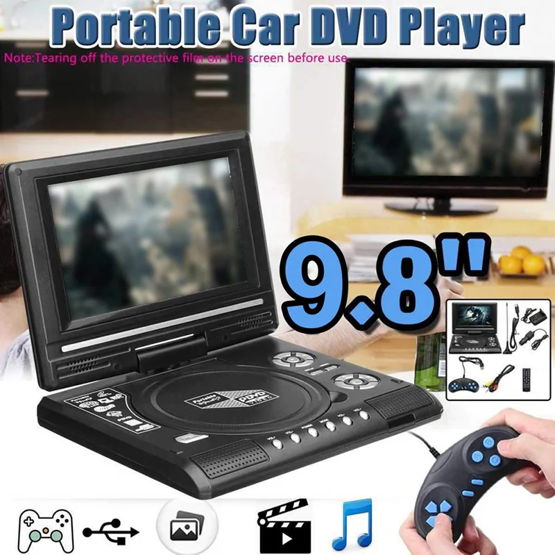 Lettore Dvd Portatile Per Auto Da Casa Da 9.8 Pollici Vcd Cd Game Tv Player Adattatore Radio Usb Supporto Ricezione Radio Fm