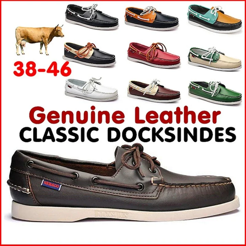 Uomo Homme Autentico Sebago Docksides Scarpe-Scarpe Da Barca Stringate Con Punta Moc In Pelle Premium 2024X13