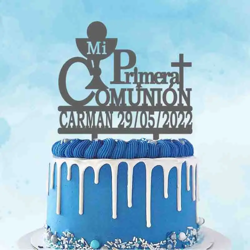 Personalizzato Spagnolo Primera Comunión Cake Topper Nome Personalizzato Data Mi Primera Comunión Party Cake Topper Decorazione